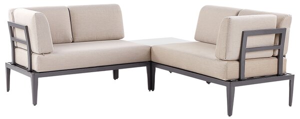 Záhradná sedacia súprava béžová sivá hliník polyester 6-miestna 2 konferenčné stolíky balkón terasa exteriér