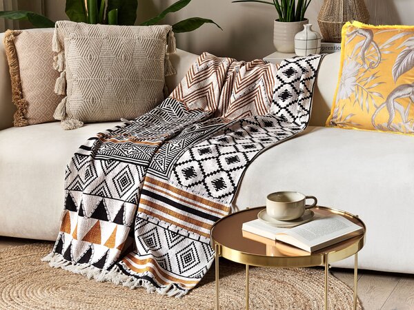 Prikrývka viacfarebná bavlnená 130 x 180 cm geometrický vzor prírodný dizajn boho spálňa obývačka