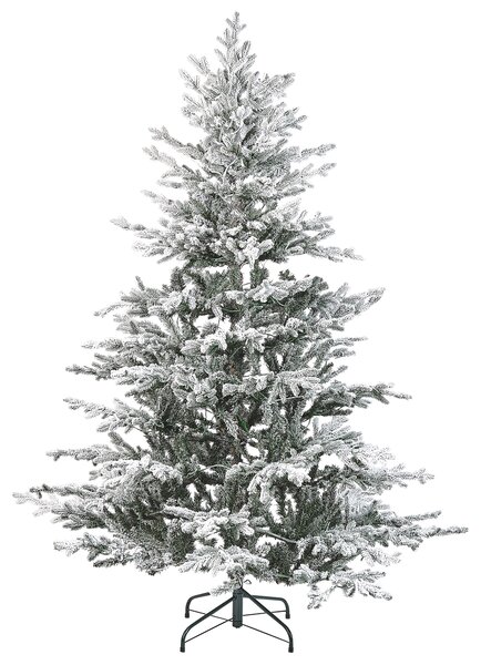 Umelý vianočný stromček biely 180 cm syntetický materiál biele zasnežené vetvy s LED svetielkami vianočná výzdoba