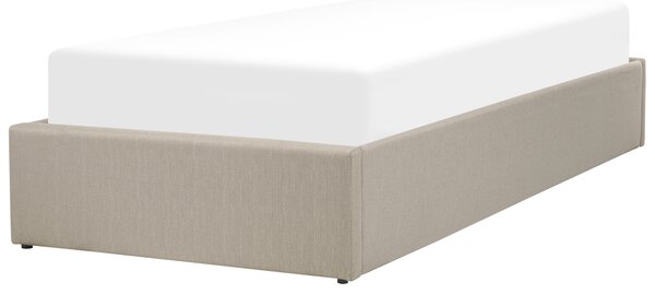 Posteľ s roštom tmavobéžová polyesterová látka čalúnená s úložným priestorom 90 x 200 cm moderný dizajn