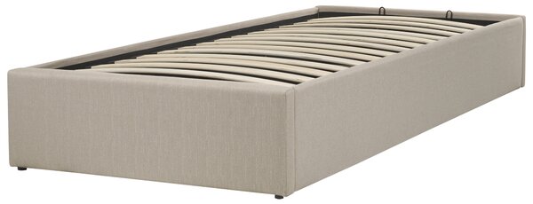 Posteľ s roštom tmavobéžová polyesterová látka čalúnená s úložným priestorom 90 x 200 cm moderný dizajn