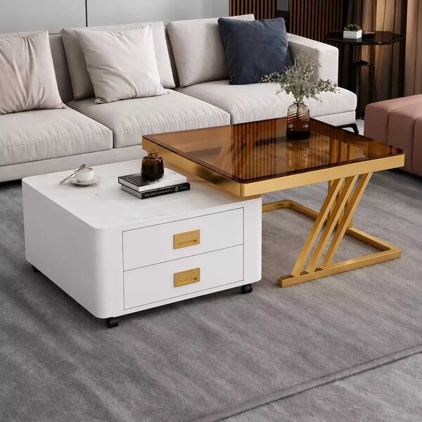 LuxuryForm DESIGN Konferenčný stolík BOLT 70 × 70 / 60 × 60 cm – biely / zlatý (set 2 ks)