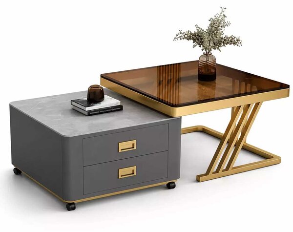 LuxuryForm DESIGN Konferenčný stolík BOLT 70 × 70 / 60 × 60 cm – sivý / zlatý (set 2 ks)