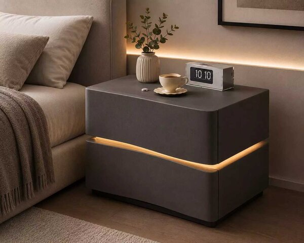 LuxuryForm DESIGN Nočný stolík ALVA s LED osvetlením – tmavosivý