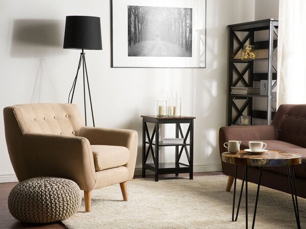 Odkladací stolík čierny MDF 40 x 40 cm štvorcový s 2 policami moderný škandinávsky štýl