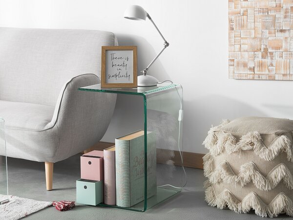 Odkladací stolík priehľadný bezpečnostné sklo 40 x 61 cm obdĺžnikový tvar konzolový moderný glamour štýl obývačka
