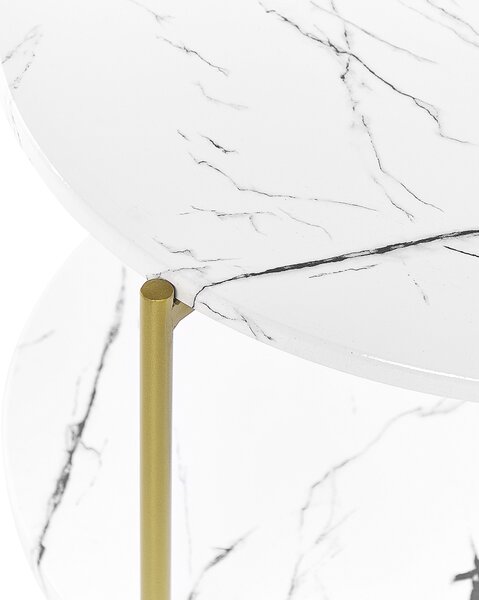 Odkladací stolík biela zlatá MDF železo ⌀ 40 cm mramorový efekt s policou kovové nohy moderný glamour štýl obývacia izba