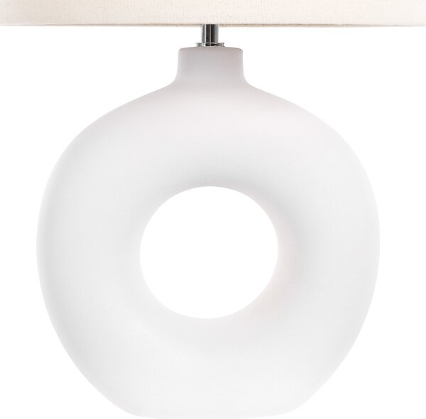 Stolná lampa biela keramická látkové tienidlo tvarovaný podstavec nočná lampa