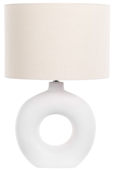 Stolná lampa biela keramická látkové tienidlo tvarovaný podstavec nočná lampa
