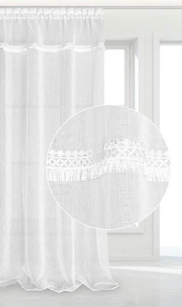 Záclona na riasiacej páske BOHO biela Rozmer: 300x270 cm