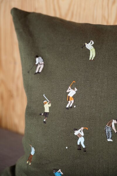 Ľanový poťah na vankúš Golfers Embroidered 48 × 48 cm