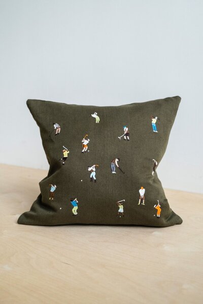 Ľanový poťah na vankúš Golfers Embroidered 48 × 48 cm
