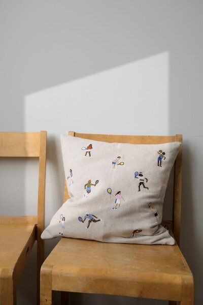 Ľanový poťah na vankúš Tennis Embroidered 48 × 48 cm