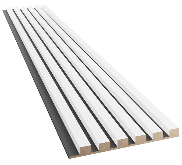 Akustický panel, podklad MDF doska, úzka lamela, biely mat, 30x275 cm