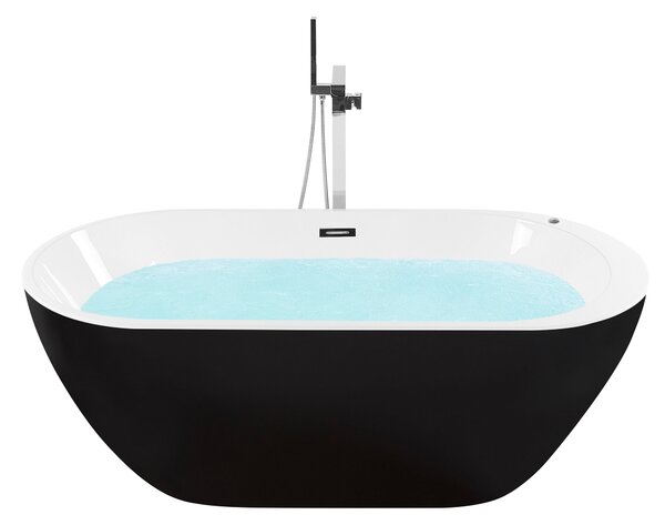 Voľne stojaca vírivá vaňa čierna biela akrylát 170 x 80 cm s LED osvetlením hydromasážna oválny tvar elegantný moderný štýl kúpeľňa