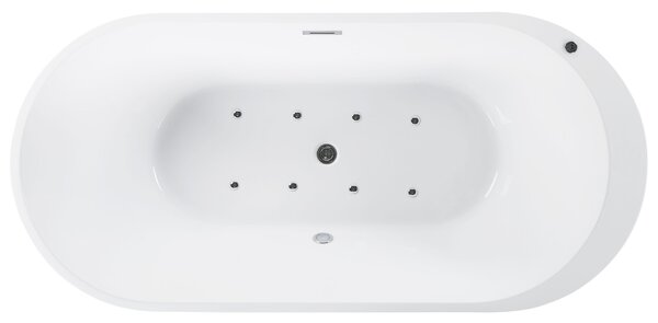 Voľne stojaca vírivá vaňa čierna biela akrylát 170 x 80 cm s LED osvetlením hydromasážna oválny tvar elegantný moderný štýl kúpeľňa