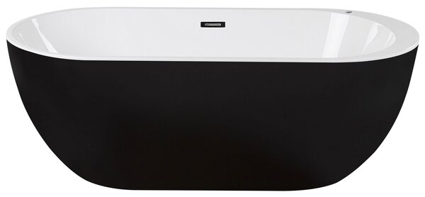 Voľne stojaca vírivá vaňa čierna biela akrylát 170 x 80 cm s LED osvetlením hydromasážna oválny tvar elegantný moderný štýl kúpeľňa