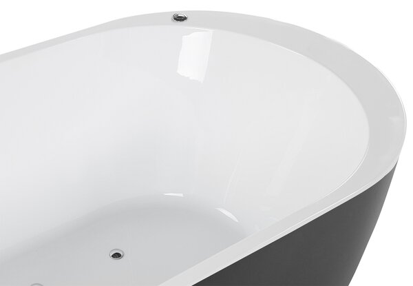 Voľne stojaca vírivá vaňa čierna biela akrylát 170 x 80 cm s LED osvetlením hydromasážna oválny tvar elegantný moderný štýl kúpeľňa