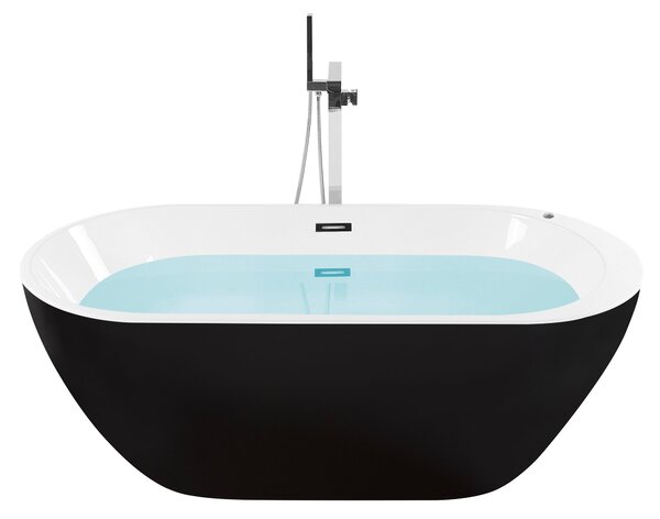 Voľne stojaca vírivá vaňa čierna biela akrylát 170 x 80 cm s LED osvetlením hydromasážna oválny tvar elegantný moderný štýl kúpeľňa