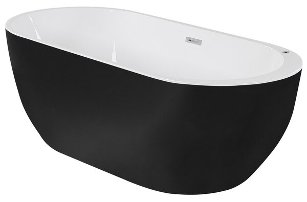 Voľne stojaca vírivá vaňa čierna biela akrylát 170 x 80 cm s LED osvetlením hydromasážna oválny tvar elegantný moderný štýl kúpeľňa