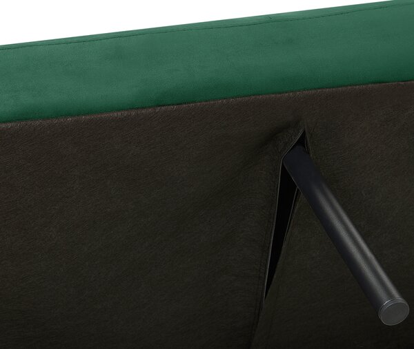Rozkladacia pohovka smaragdovozelená zamatové čalúnenie vhodná na spanie elegantná moderná obývacia izba spálňa