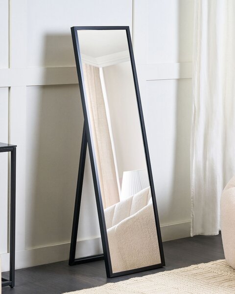 Stojace zrkadlo čierne obdĺžnikový rám 40 x 140 cm vysoké so stojanom moderný dizajn