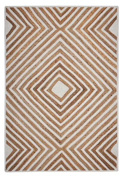 Koberec béžový bavlna juta 140 x 200 cm geometrický vzor obdĺžnikový tvar boho rustikálny štýl obývačka spálňa