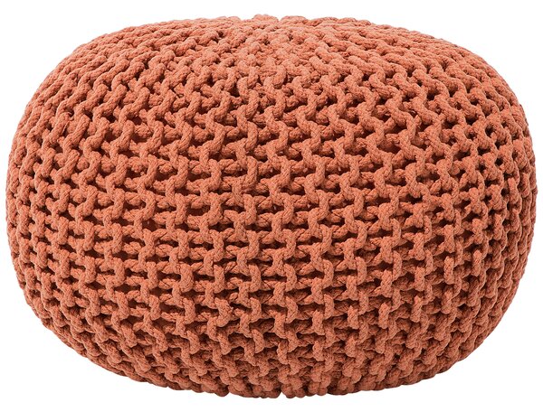Puf taburetka medená okrúhla bavlnená 50 x 35 cm pletená podnožka výplň z polystyrénového granulátu