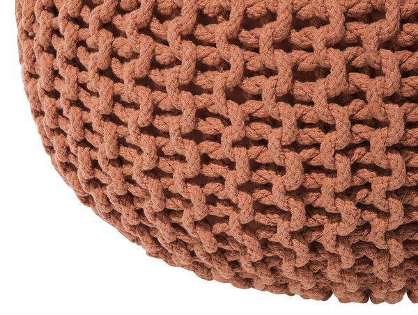 Puf taburetka medená okrúhla bavlnená 50 x 35 cm pletená podnožka výplň z polystyrénového granulátu