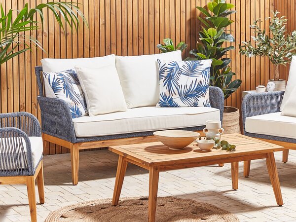 Sada 2 vonkajších vankúšov modrý Polyester 45 x 45 cm vzor s potlačou palmového listu záhradná terasa