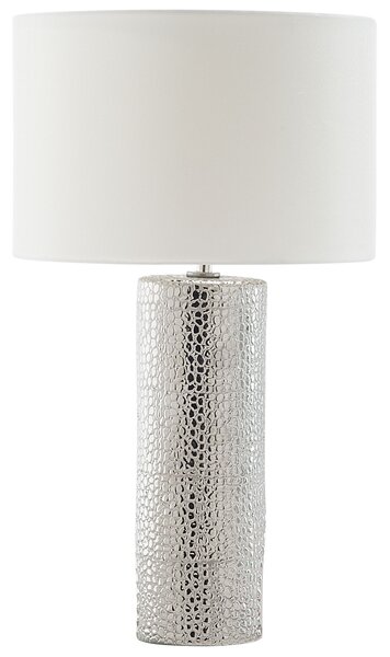 Stolná lampa strieborný keramický podstavec biele tienidlo z nepravého hodvábu svetlo na nočný stolík