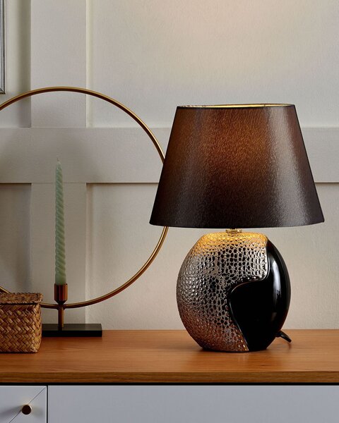 Stolná lampa čierna a strieborná keramická 42 cm látkové tienidlo klasický dizajn