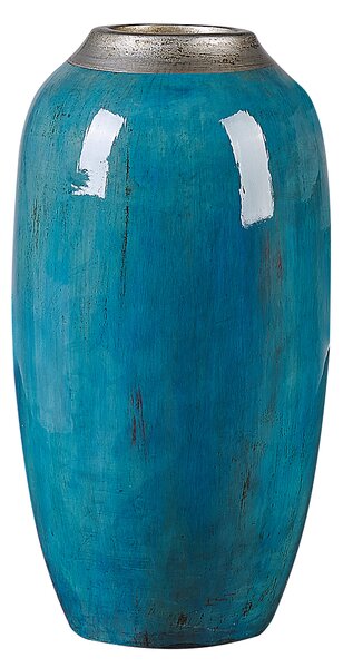 Dekoratívna váza modrá strieborná terakota 42 cm lesklá povrchová úprava boho vintage štýl doplnky