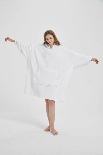 Deka s rukávmi HOODIE biela