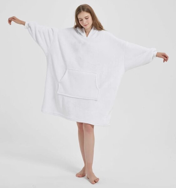 Deka s rukávmi HOODIE biela
