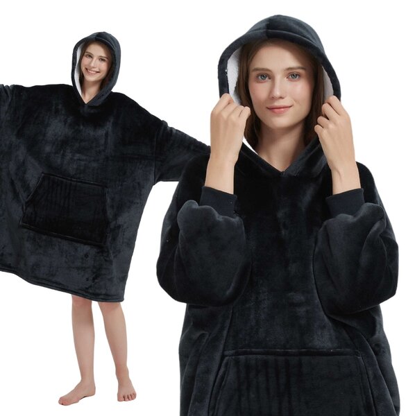 Deka s rukávmi HOODIE čierna