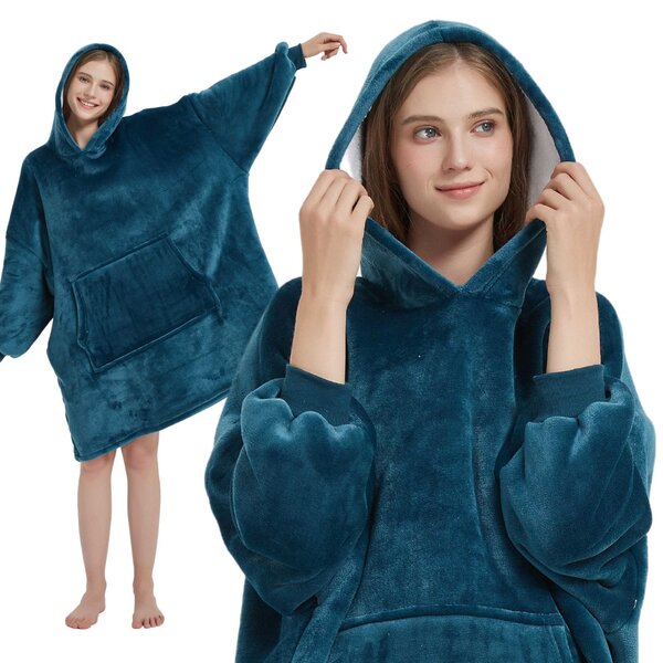 Deka s rukávmi HOODIE tmavotyrkysová