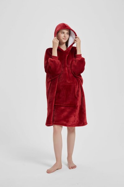 Deka s rukávmi HOODIE bordová