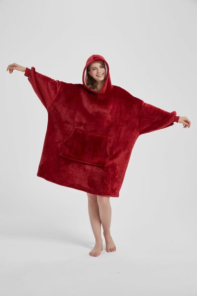 Deka s rukávmi HOODIE bordová