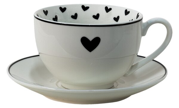 Porcelánová šálka s tanierikom so srdiečkom Love Birds - 12*9*7 / Ø14*2 cm / 220 ml - Clayre & Eef