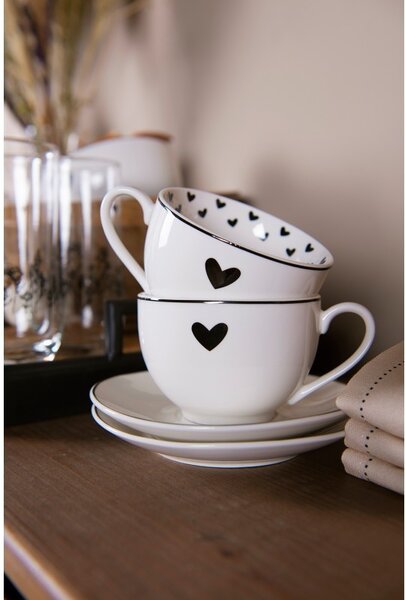 Porcelánová šálka s tanierikom so srdiečkom Love Birds - 12*9*7 / Ø14*2 cm / 220 ml - Clayre & Eef