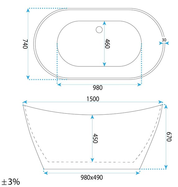 Rea, Voľne stojaca vaňa REA FERRANO 150 cm, KPL-W6099