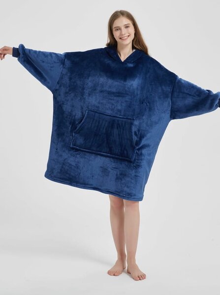 Deka s rukávmi HOODIE námornícka modrá