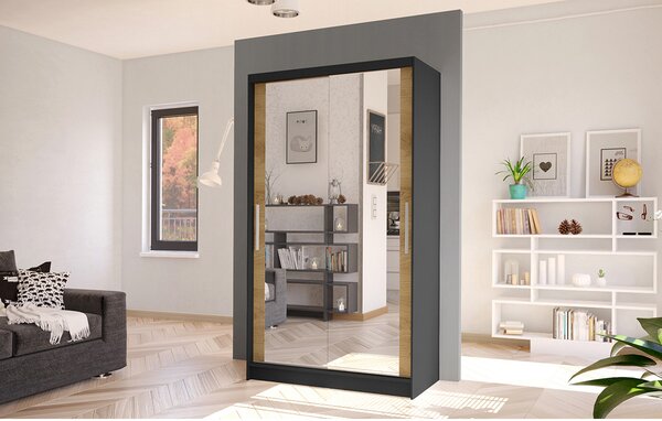 Šatníková skriňa COSTA VII šírka 100 cm Čierna/dub artisan