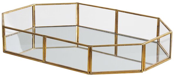 Dekoratívny podnos zlatý kovový zrkadlový osemuholníkový 32 x 22 cm nádoba na šperky a sviečky