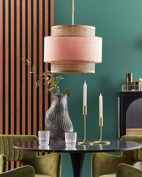 Závesná lampa prírodná ružová ratanové polyesterové tienidlo boho závesné svietidlo
