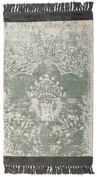 Koberec zelená béžová čierna viskóza a bavlna 80 x 150 cm so vzorom a strapcami vintage dizajn