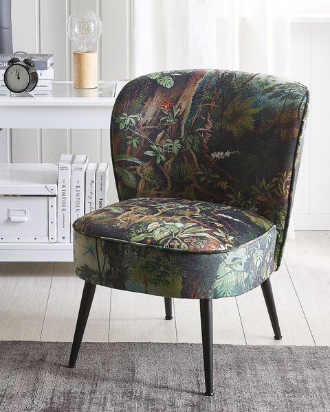 Kreslo zelené viacfarebné polyester borovicové drevo bez opierok rastlinný vzor moderný glamour štýl obývačka spálňa