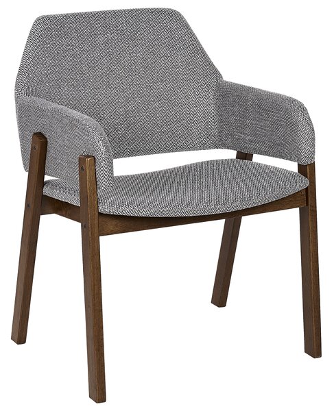 Súprava 2 jedálenských stoličiek tmavé drevo sivý polyester nohy z kaučukového dreva retro dizajn
