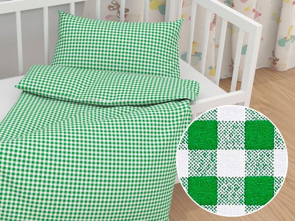 Biante Detské bavlnené posteľné obliečky do postieľky Sandra SA-058 Zeleno-biele kocky Do postieľky 100x135 a 40x60 cm